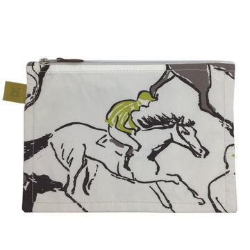 HERMES Truth Flat PM White Anise Green Pouch Horse Jockey Accessories Ladies Men's Unisex