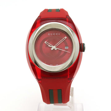 GUCCI Sync Red Dial Stainless Steel Rubber Interlocking G Shelly Men's Quartz Watch 137.1 YA137103A