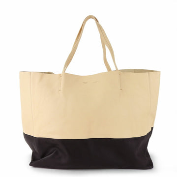 CELINE Tote Bag Horizontal Cabas 169263EBT Leather Beige Black Bicolor Women's