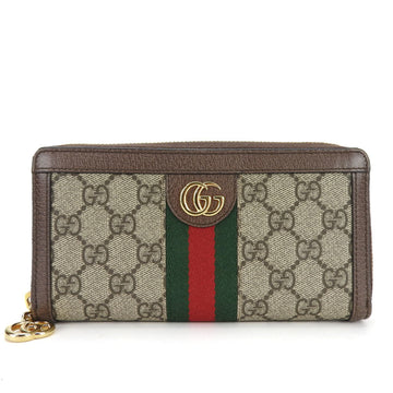 GUCCI Long Wallet 523154 Sherry Line GG Supreme Canvas Leather Brown Round Double G Women's Men's