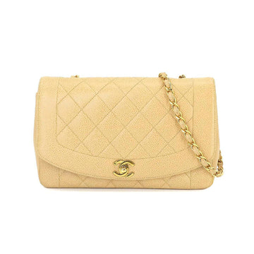 CHANEL Diana 25 Matelasse Chain Shoulder Bag Caviar Skin Beige A01165