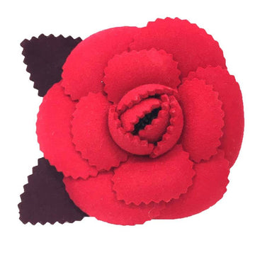 CHANEL Camellia Corsage Brooch Red Felt  Women's