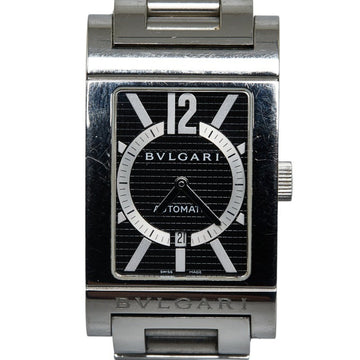 BVLGARI Rettangolo Watch RT45S Automatic Black Dial Stainless Steel Men's
