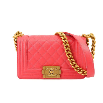 CHANEL Boy  Small Chain Shoulder Bag Caviar Skin Leather Pink A67085 Gold Metal Fittings