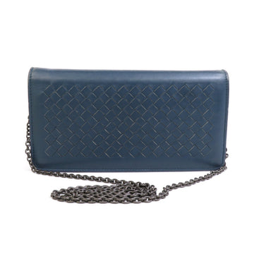 BOTTEGA VENETA Wallet Chain Intrecciato Leather/Metal Navy Blue Women's