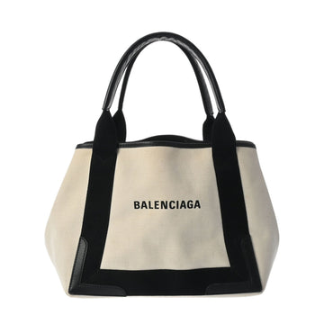 BALENCIAGA Navy Cabas S White/Black 339933 Women's Canvas/Leather Handbag