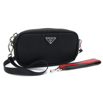 PRADA Shoulder Bag 1DH046 Black Red Nylon Leather Clutch Pochette Crossbody Bicolor Women's