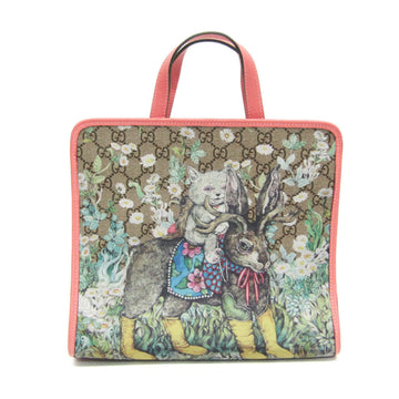 GUCCI Children's Higuchi Yuko 605614 Women's Leather,Coated Canvas Handbag Beige,Multi-color,Pink