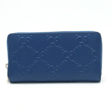 GUCCI GG embossed zip around wallet, round, long leather, blue, 625558