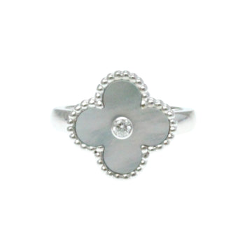 VAN CLEEF & ARPELS Vintage Alhambra White Gold [18K] Fashion Diamond,Shell Band Ring Silver