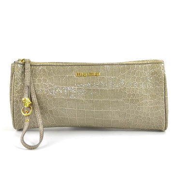 MIU MIU Miu Clutch Bag Embossed Leather Greige Gold Women's e58525a