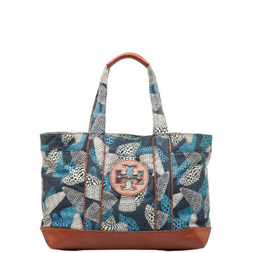 TORY BURCH handbag tote bag blue brown multicolor canvas leather women's