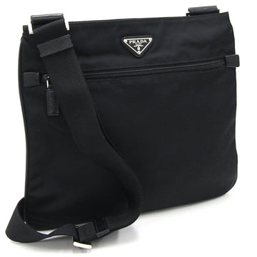 PRADA Shoulder Bag 2VH563 Black Nylon Leather No Gusset Crossbody Women Men