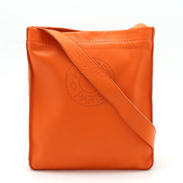 HERMES Cru de Cell Shoulder Bag Pochette Lambskin Leather Orange O Stamp