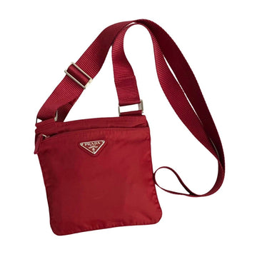 PRADA Triangle Metal Fittings Nylon Shoulder Bag Pochette Sacoche Crossbody Red 30233