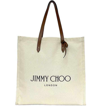 JIMMY CHOO Tote Bag Natural White Brown ec-19954 Canvas Leather  A4 Unisex