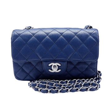 CHANEL Shoulder Bag Matelasse Caviar Leather/Metal Blue/Silver Women's z0446