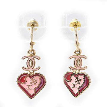 CHANEL Earrings  Swing CC Mark Heart Motif Pink Gold