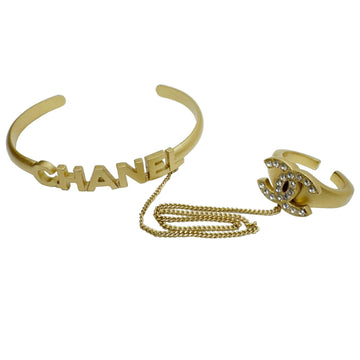CHANEL Cocomark bangle with ring bracelet set rhinestone 01C GP gold ladies