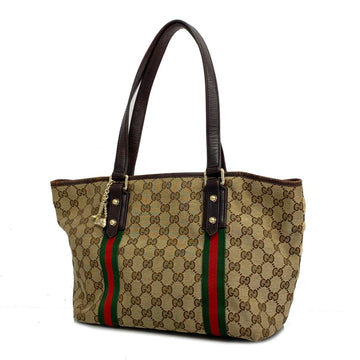 GUCCI Tote Bag GG Canvas Sherry Line 137396 Leather Brown Champagne Women's