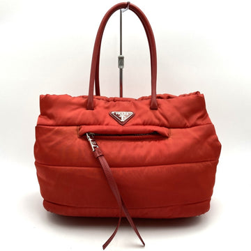 PRADA Tessuto Bomber Tote Bag Handbag Red Nylon Women's Triangle