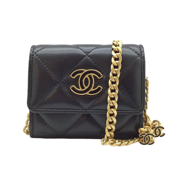 CHANEL 19 Chain Clutch AP2522 Bag Lambskin Black Compact Leather Goods Shoulder Accessory Wallet Women Men