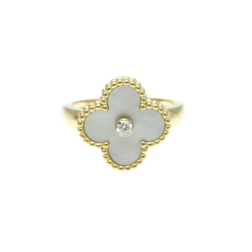 VAN CLEEF & ARPELS Vintage Alhambra Yellow Gold [18K] Fashion Diamond,Shell Band Ring Gold,White