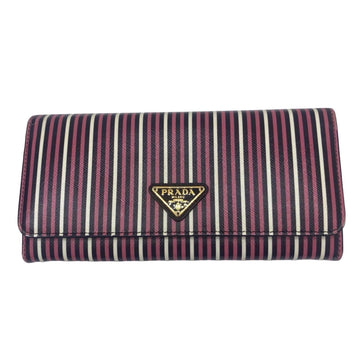 PRADA Long Flap Wallet Saffiano Bifold Striped Multicolor Card Key G Hardware Accessory Women's