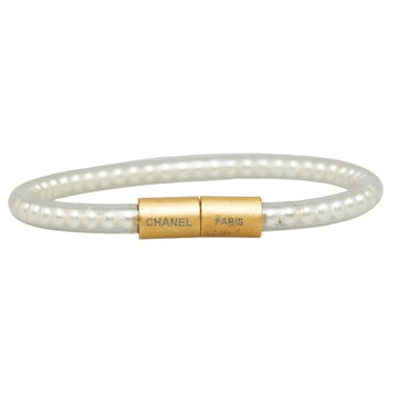 CHANEL fake pearl bracelet white gold vinyl plated women's