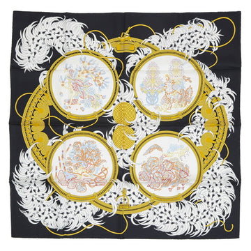 HERMES Carre 90 Scarf Embroidered Legend LEGENDE BRODEE Black White 100% Silk