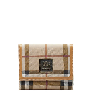 BURBERRY Nova Check Shadow Horse Tri-fold Wallet Compact Beige Canvas Leather Women's