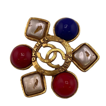 CHANEL Colored Stone 28 Vintage Coco Mark Brooch Gold Unisex