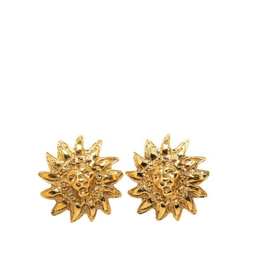 CHANEL Coco Mark Lion Earrings Gold Plated Women's