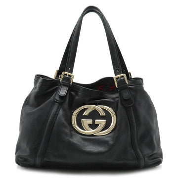 GUCCI New Brit Double G Sherry Line Tote Bag Shoulder Leather Black 162094