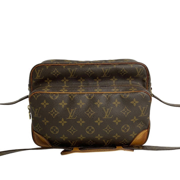 LOUIS VUITTON Nile Monogram Leather Shoulder Bag Crossbody Brown 08302