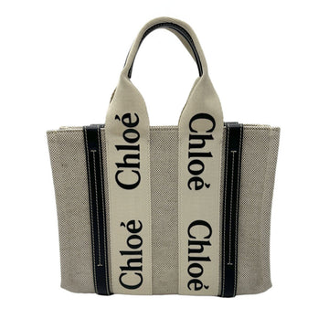 CHLOeChloe  Handbag Tote Bag Woody Small Canvas/Leather Navy x Brown Women's z0643