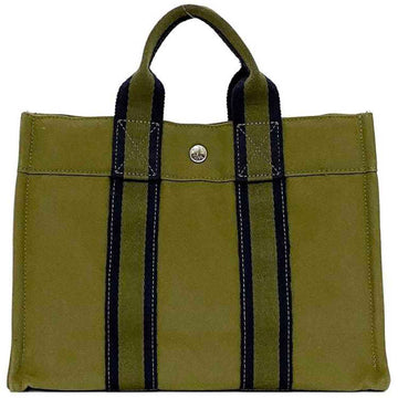 HERMES handbag Foultou PM khaki navy tote canvas  bag cloth men women compact