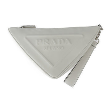 PRADA Triangle Clutch Bag Second 1NE039 Leather White Wristlet Pouch