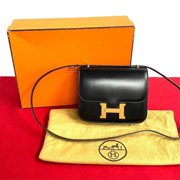 HERMES Constance Box Calf Leather 2way Handbag Shoulder Bag Black 76887