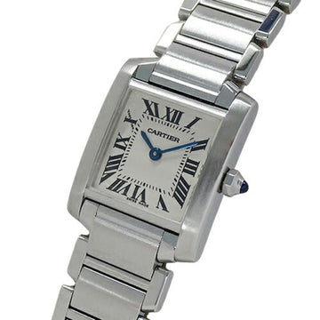 CARTIER Women's Tank Francaise Watch SM Quartz Stainless Steel SS W51008Q3 Silver Ivory Polished