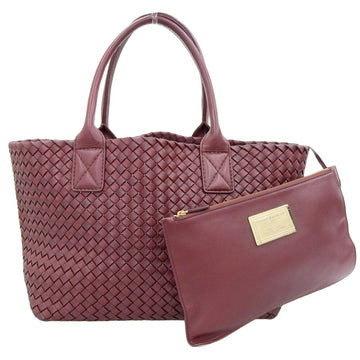 BOTTEGA VENETA Intrecciato Cava MM Handbag Tote Bag Leather Bordeaux 115664