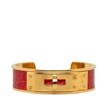 HERMES Kelly Bangle Gold Red Leather Plated Ladies