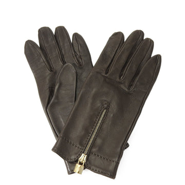 HERMES Gloves 7 Lamb Leather Dark Brown Kelly Cadena Women's