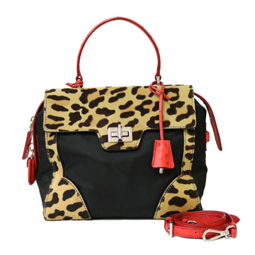PRADA Shoulder Bag Nylon Black Ladies  Handbag Leopard BRB01000000002761