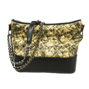 CHANEL Shoulder Bag Matelasse Gabrielle Chain Leather Black Gold Women's