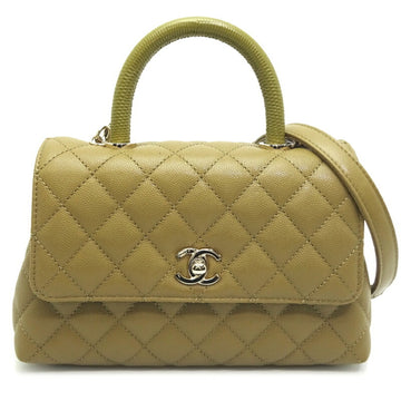 CHANEL Matelasse Coco Handle XS Women's Handbag A92990 Caviar Skin Olive