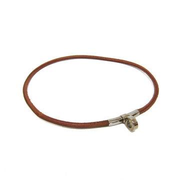 HERMES Kite Leather,Metal Women's Choker Necklace [Brown,Silver]