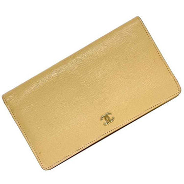 CHANEL Bi-fold Long Wallet Beige Coco Mark ec-19924 6 Series Leather Soft Caviar Skin 6621702  Button Women's