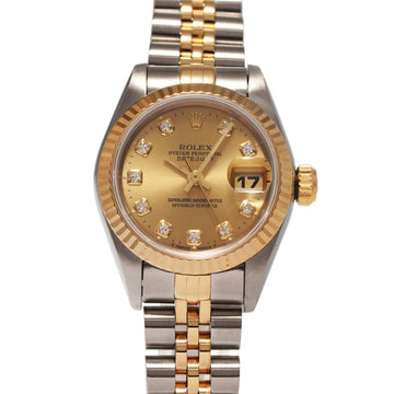 ROLEX Datejust 10P Diamond 69173G Ladies YG SS Watch Automatic Champagne Dial