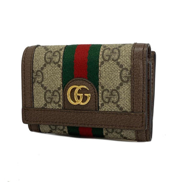 GUCCI Tri-fold Wallet GG Supreme Shelly Line Ophidia Leather Brown Beige Men's Women's